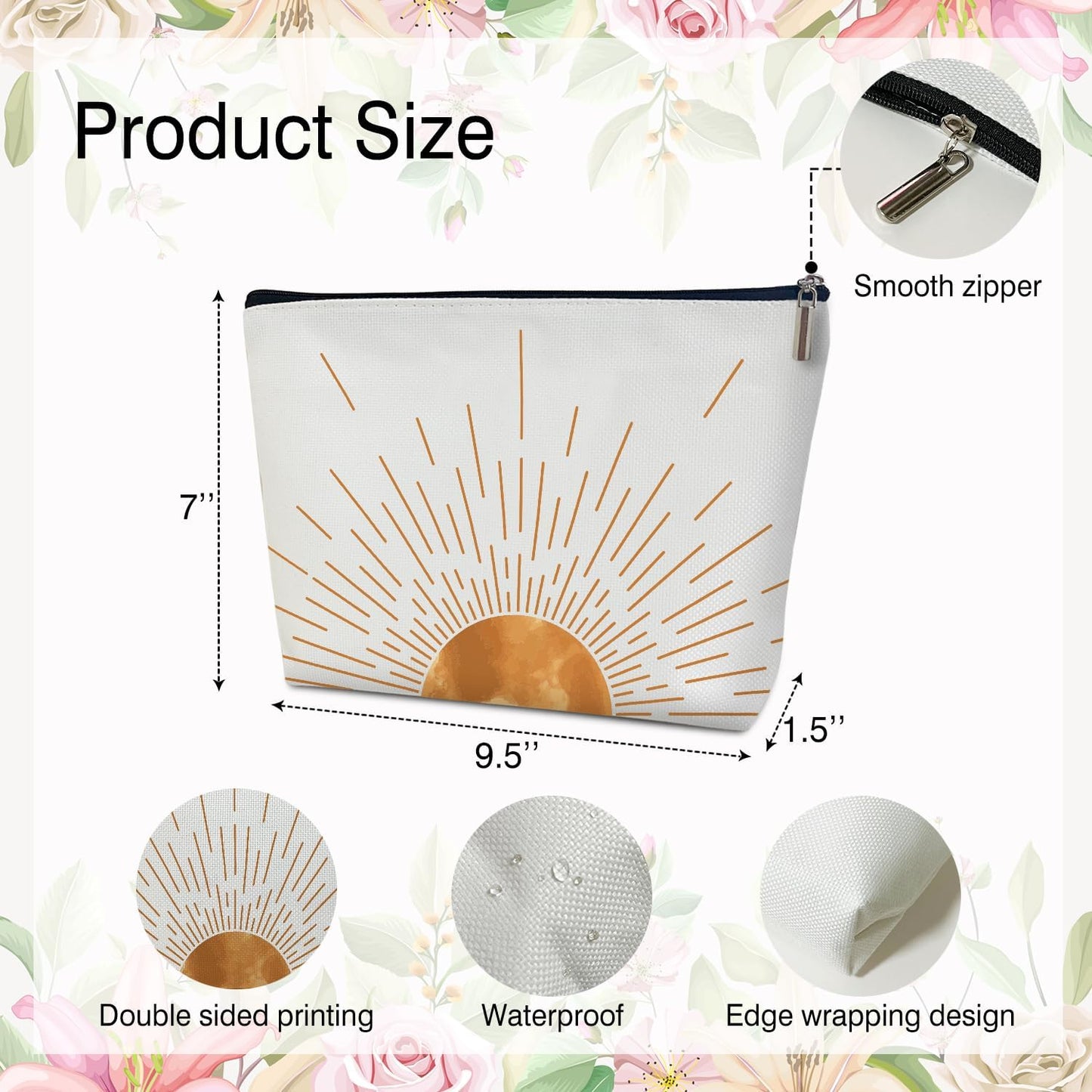 Boho Sunset Sunshine Makeup Bag Purse - Sunrise Sun Ray Toiletry Pouch - Gift for Her, Teen, Mom