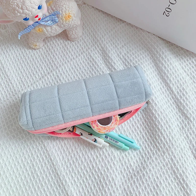 Soft Velvet Zipper Pencil Bag Kawaii Stationery Pens Stationery Storage Bag Case Plush Pencil Bag Organizer Management
