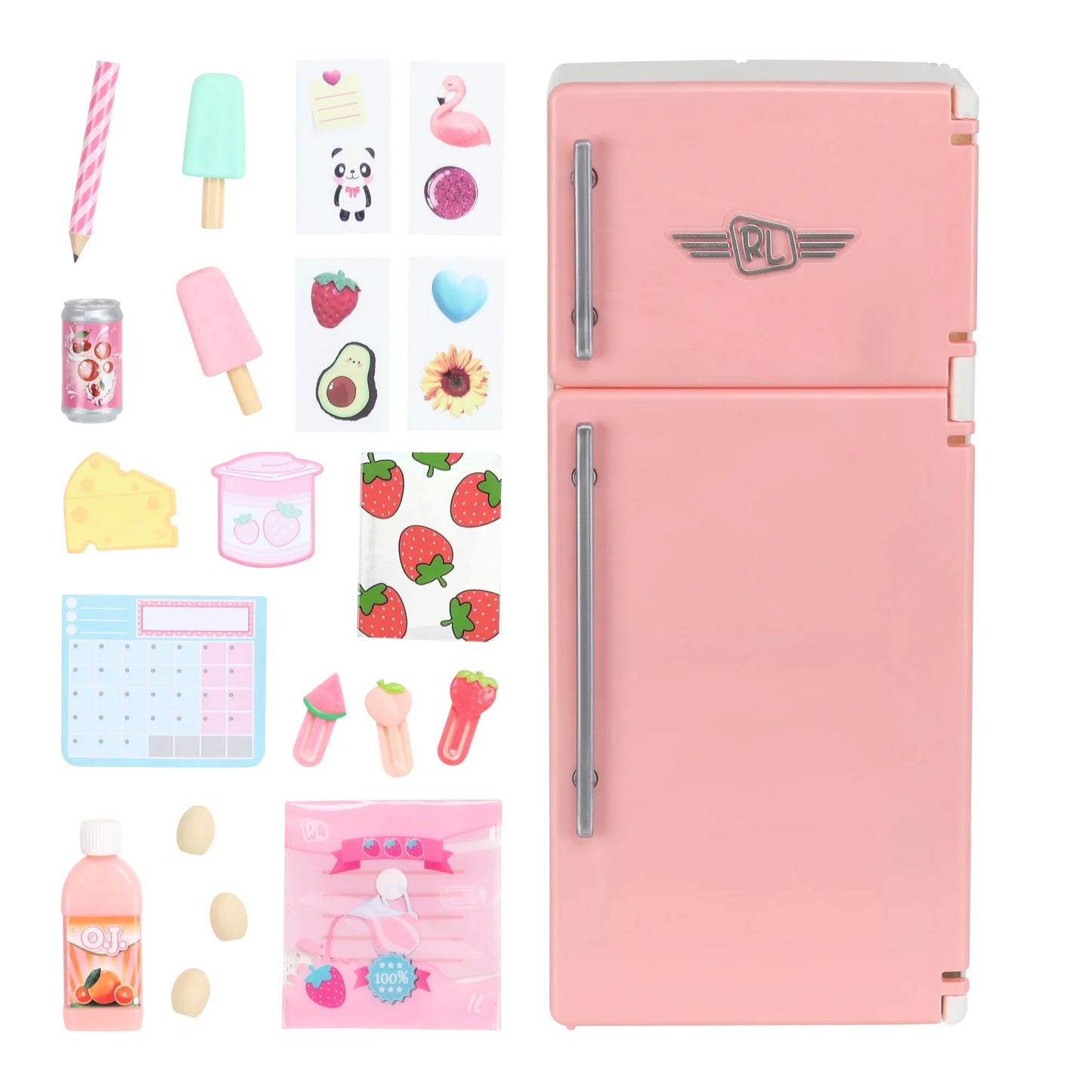 Desktop Caddies, Mini Pink Fridge with 20+ Real Working Stationery, Ages 6+