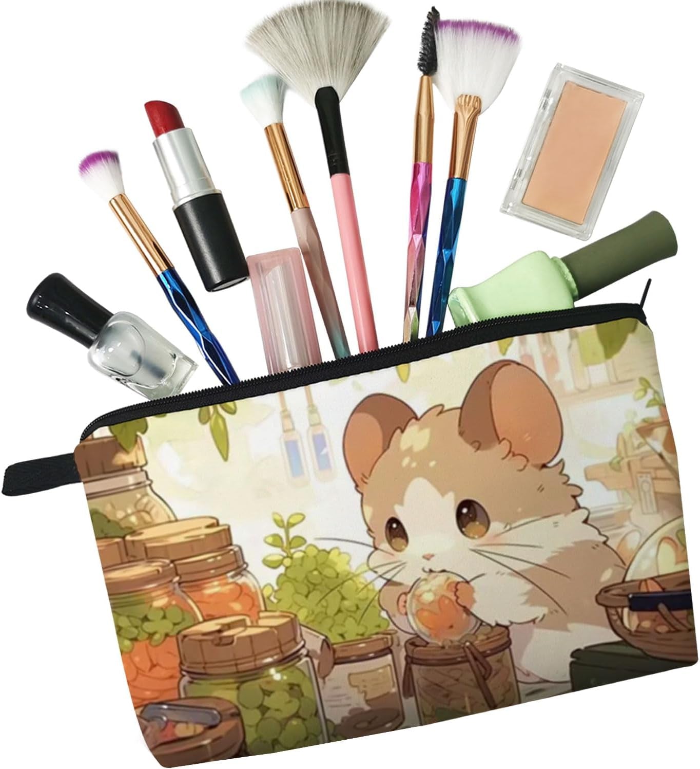 Cartoon Hamster Cosmetic Bag for Women Cute Small Makeup Organizer Pouch with Zipper Cartoon Hamster Toiletry Makeup Bag Gifts for Women Hamster Lovers