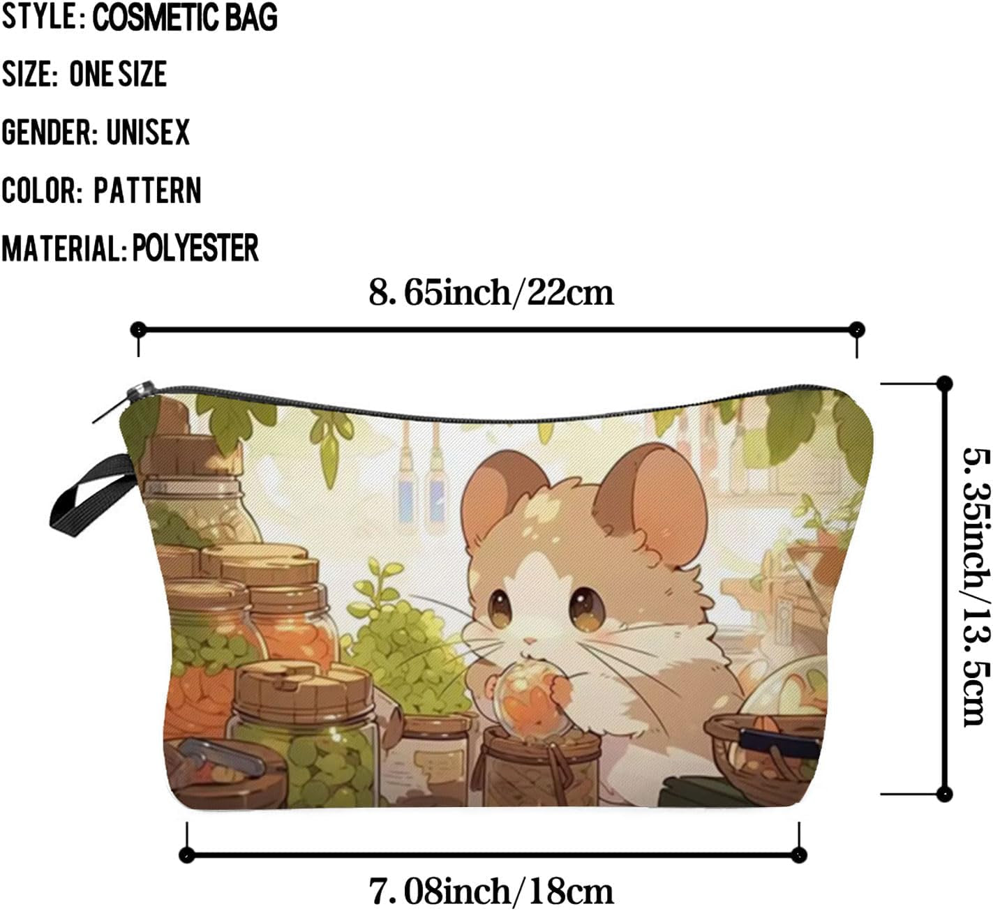 Cartoon Hamster Cosmetic Bag for Women Cute Small Makeup Organizer Pouch with Zipper Cartoon Hamster Toiletry Makeup Bag Gifts for Women Hamster Lovers
