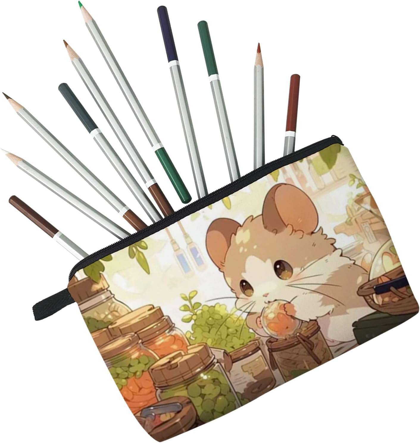 Cartoon Hamster Cosmetic Bag for Women Cute Small Makeup Organizer Pouch with Zipper Cartoon Hamster Toiletry Makeup Bag Gifts for Women Hamster Lovers