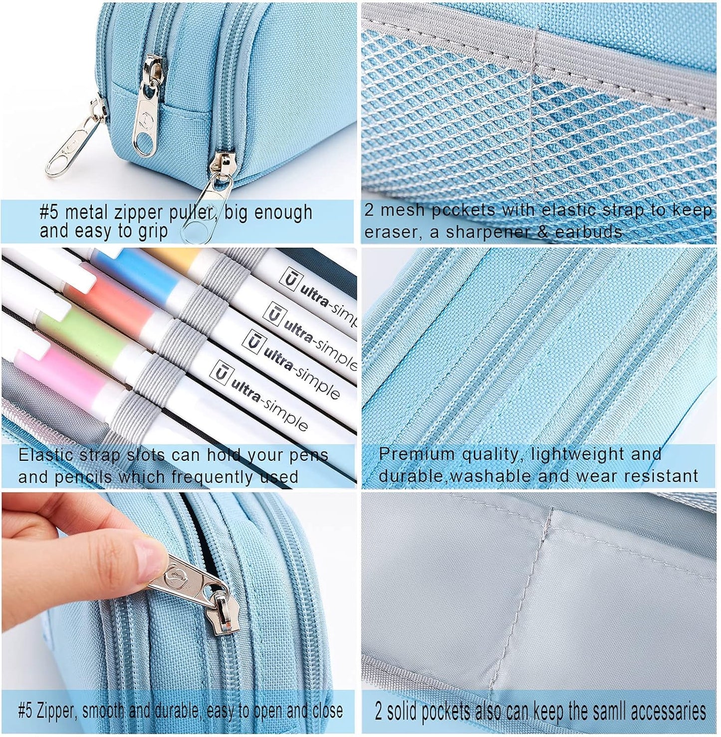 Large Capacity Pencil Case, KALIDI Pencil Pouch Office College School Large Storage Pen Bag 3 Compartment Pencil Cases for Adults School Teen Girl Boy