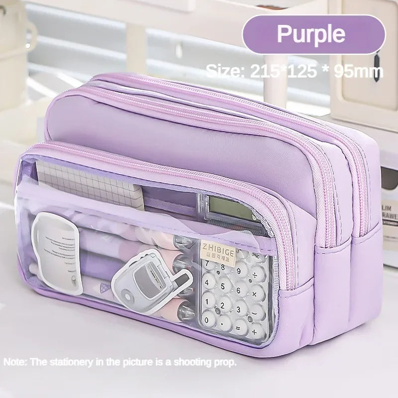 New Transparent Pencil Case Large Capacity Simple Pencil Case Multifunctional Student Stationery Storage Bag
