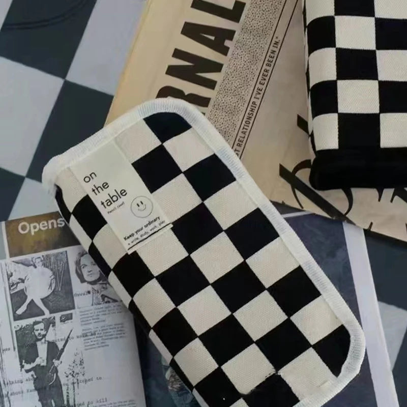 Simple Black and White Pencil Case Plaid Pencil Bag Kawaii Stationery Storage Bag for Kids Girls Back to School Supplies Gift