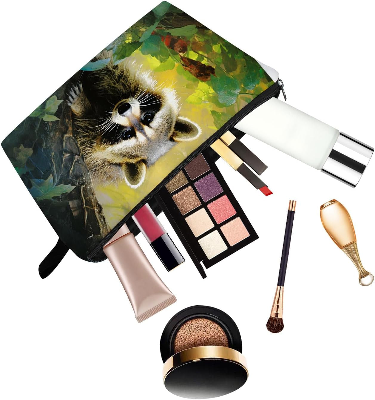 Raccoon Gift Raccoon Makeup Bag Cute Small Organizer Bag with Zipper Cartoon Kitten Raccoon Print Cosmetic Bag Birthday Gifts for Raccoon Lovers Women Friends…