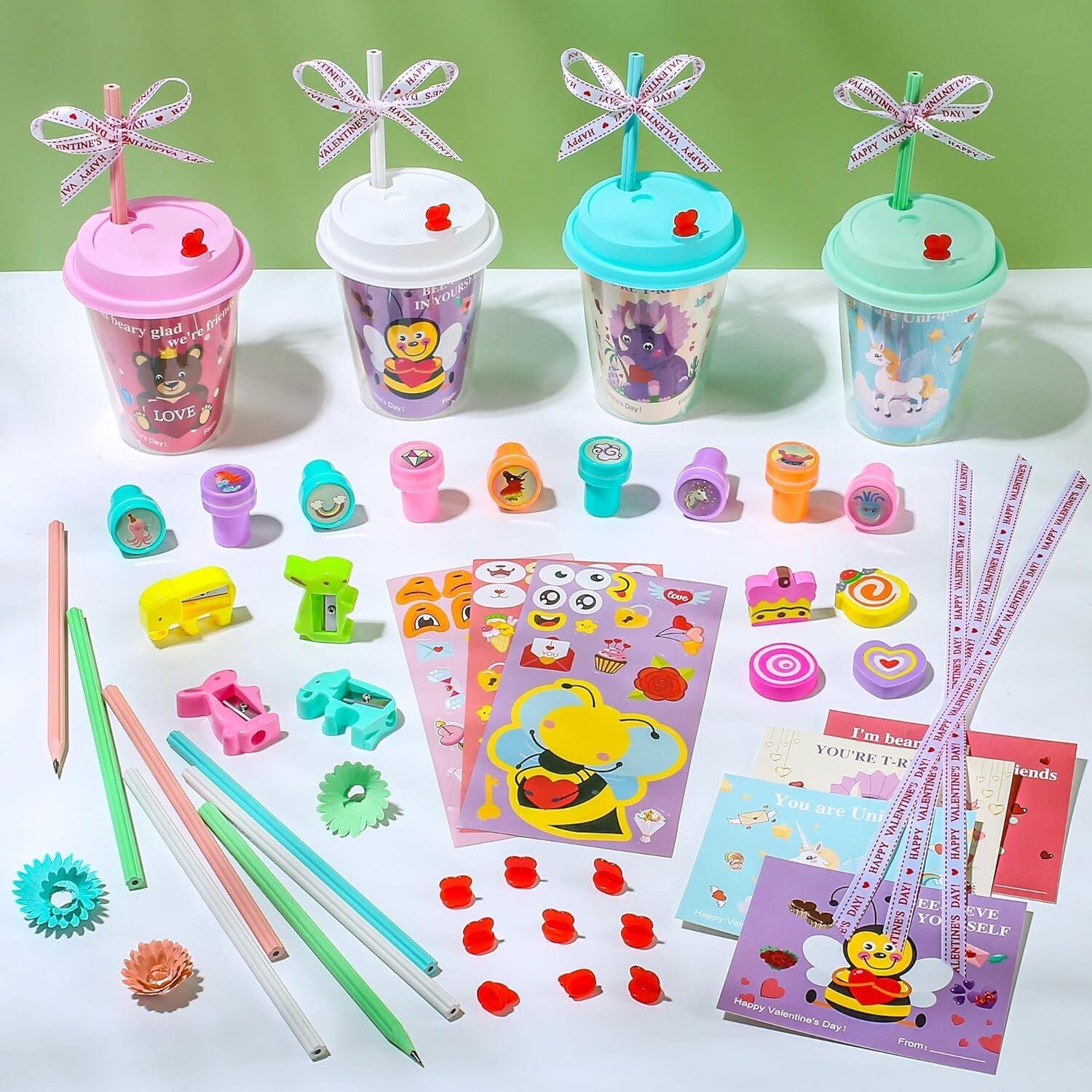 24 Pcs Valentines Day Gifts for Kids Classroom - Valentines Day Stationary Set