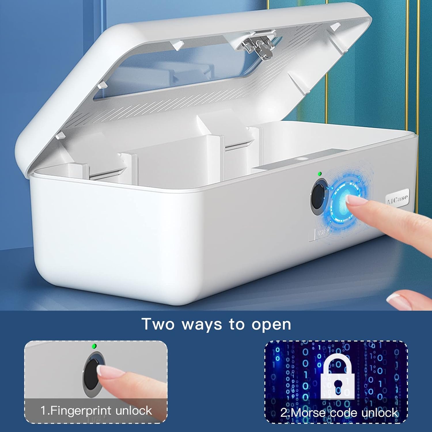Biometric Fingerprint Storage Box Money Jewelry Safe Multifunction Cash Office College School Gift for Adults Teens Girls Boys