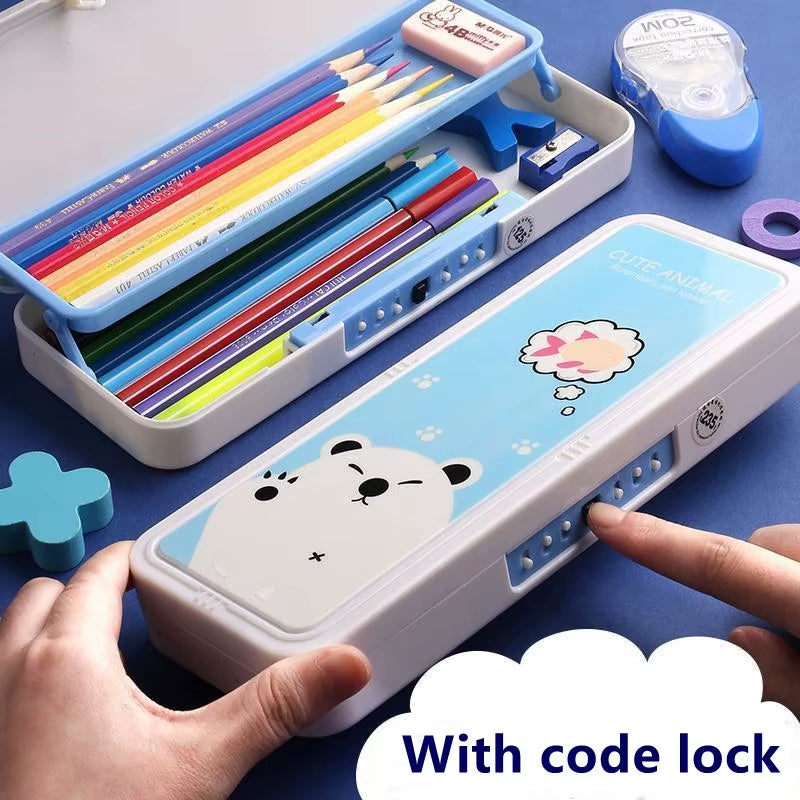 Password Lock Pencil Case Cartoon Animals Plastic Stationery Box School Pencil Cases for Children Pen Case Student Pen Box Gifts