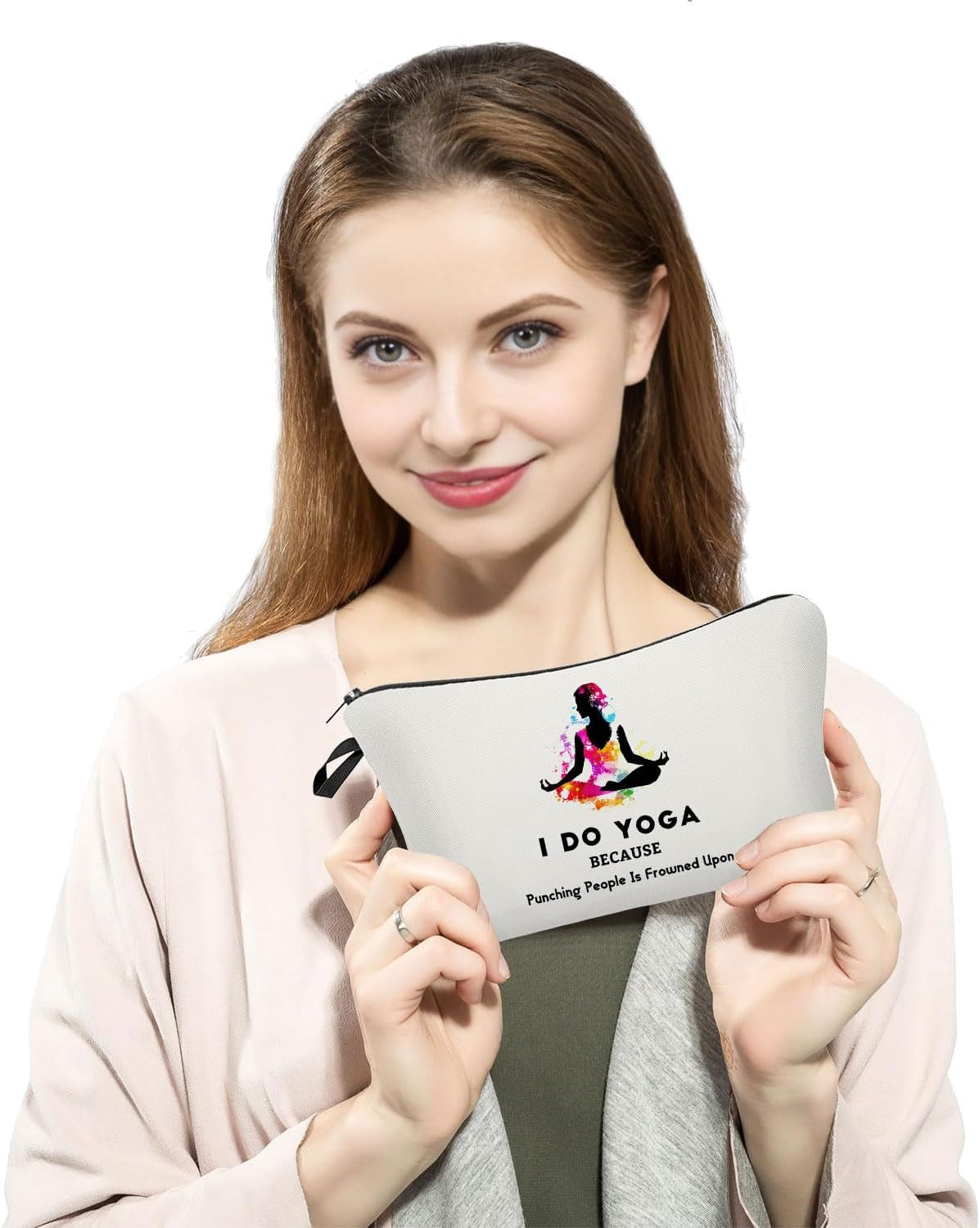 Yoga Gifts I Do Yoga Makeup Bag Travel Toiletry Organizer Zipper Pouch Birthday Christmas Gift Cosmetic Bag for Women Yoga Lovers Yoga Teachers Friends Sisters