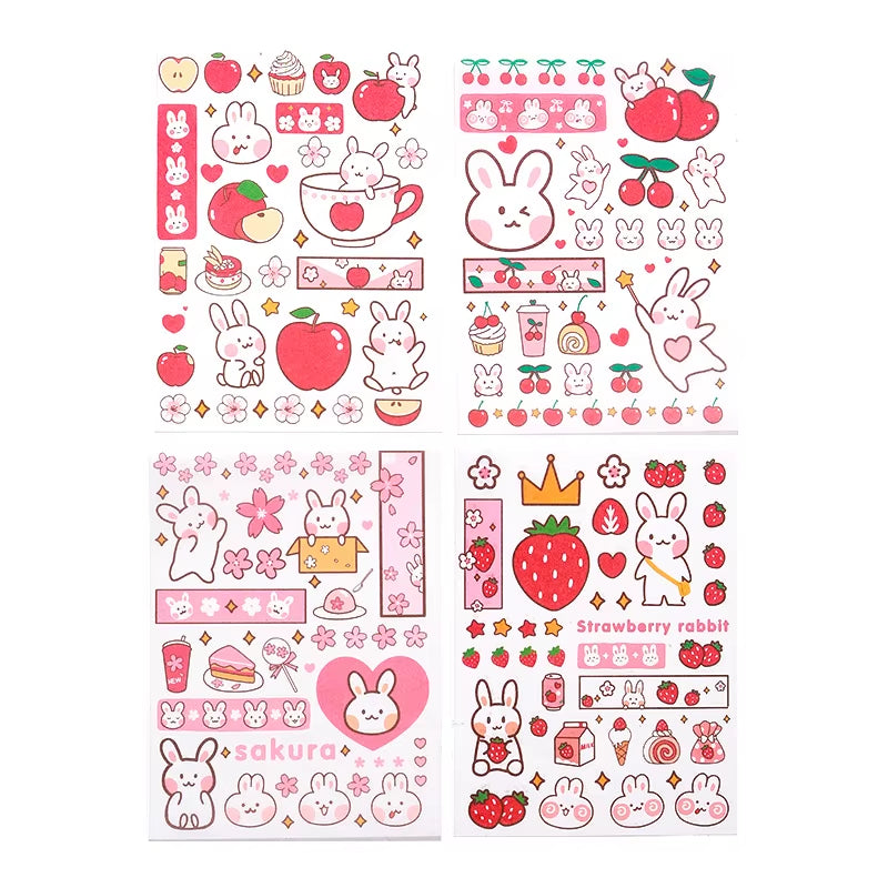Stickers 4 Sheets/Set Cute Diary DIY Planner Kawaii Sticky Scrapbooking for Girls Decorative Back to School Stationery Supplies