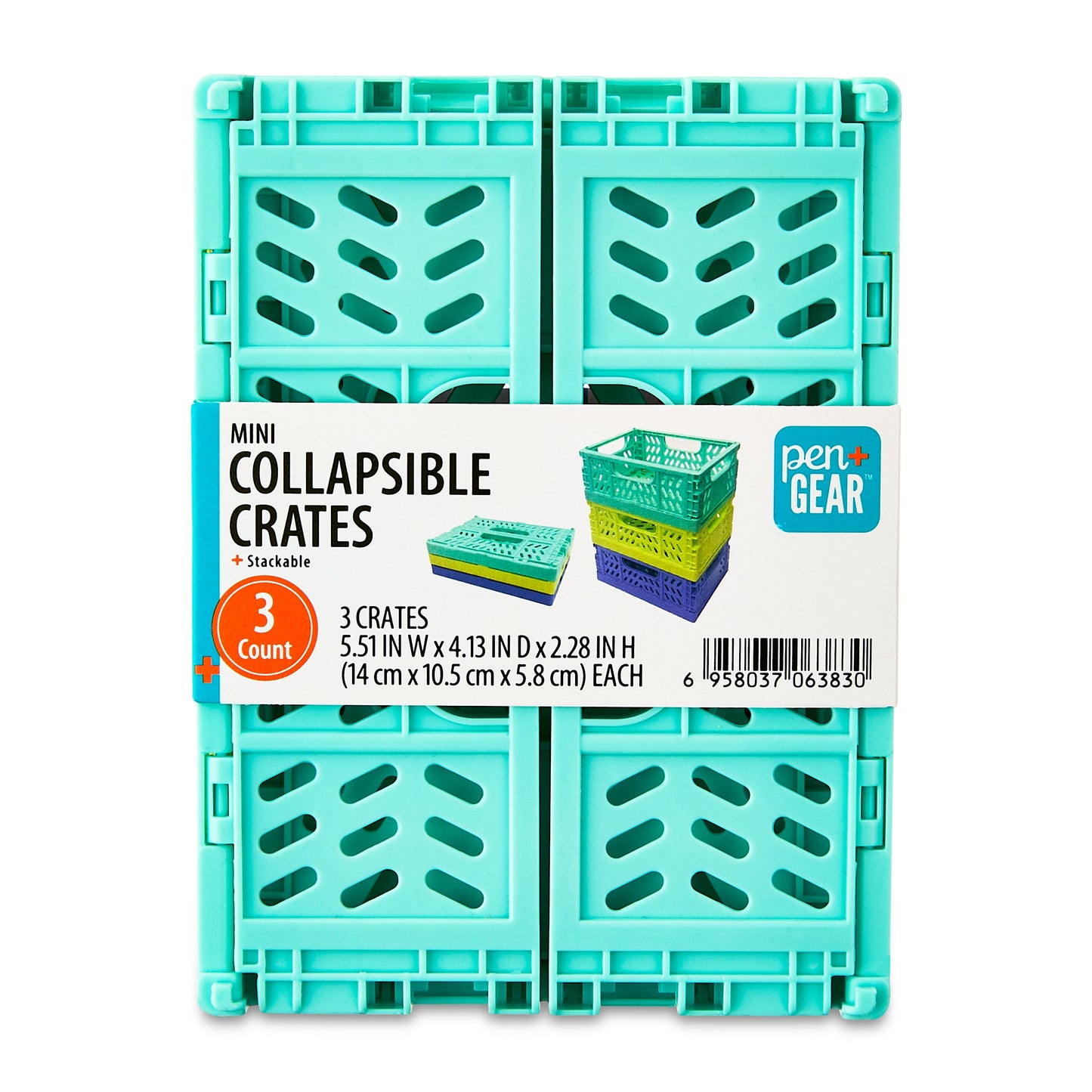 Mini Collapsible Crate, 5.51" X 4.13" X 2.28", Assorted Blue Colors, 3 Count per Pack, Plastic Materials
