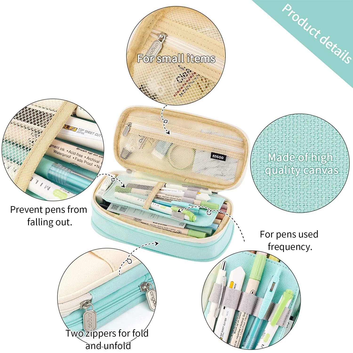 Big Capacity Pencil Pen Case Large Storage Pencil Bag Pouch Organizer (Cyan)