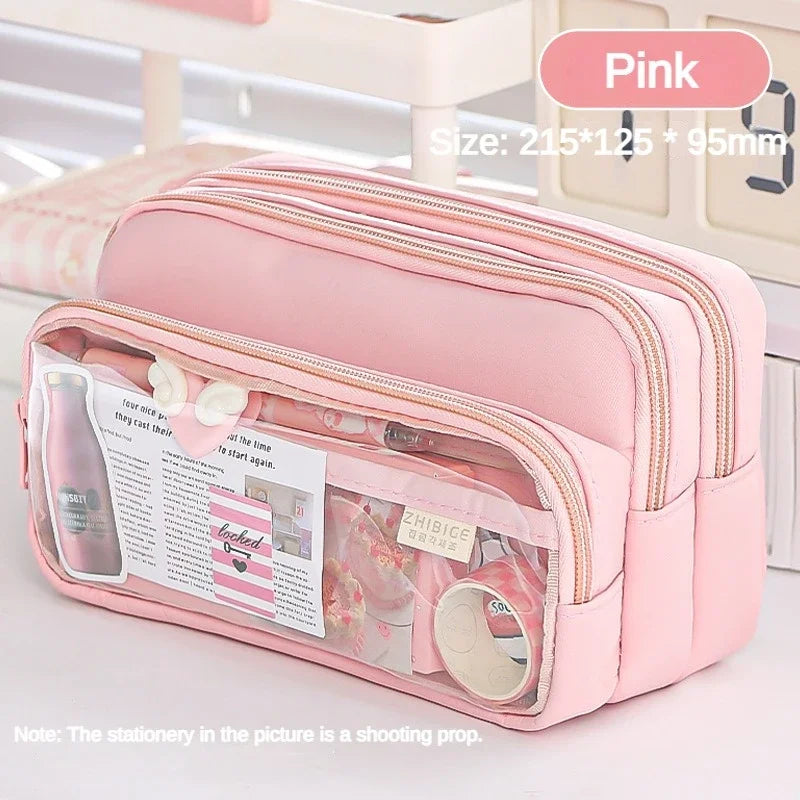 New Transparent Pencil Case Large Capacity Simple Pencil Case Multifunctional Student Stationery Storage Bag