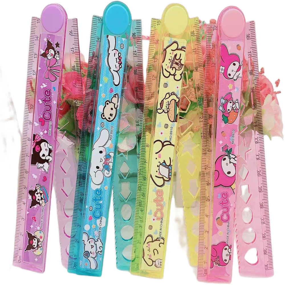 4Pcs Cartoon Kuromi Image Rotating Folding Ruler 30Cm Kawaii Melody Pochacco Student Multi Functional Ruler Stationery