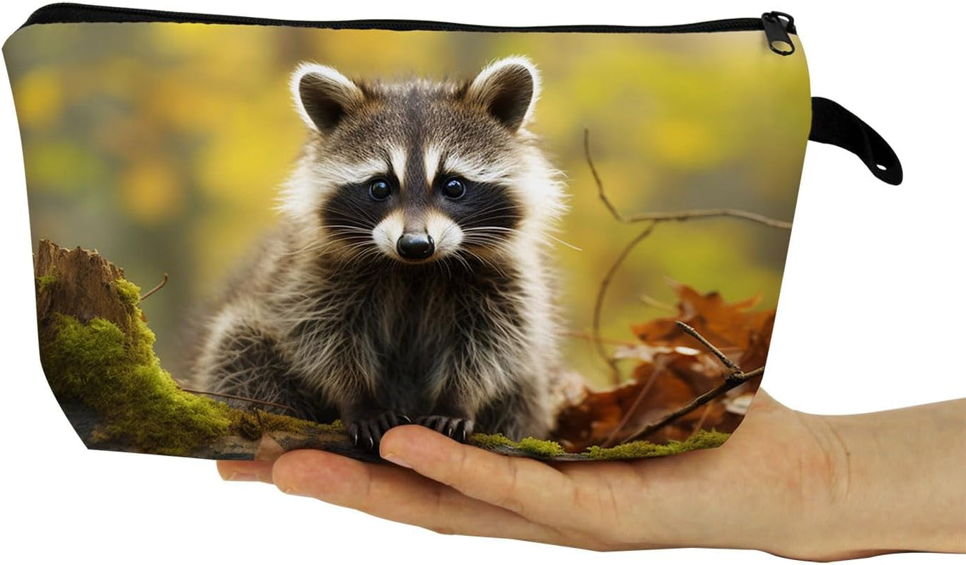 Raccoon Gift Raccoon Makeup Bag Cute Small Organizer Bag with Zipper Cartoon Kitten Raccoon Print Cosmetic Bag Birthday Gifts for Raccoon Lovers Women Friends…