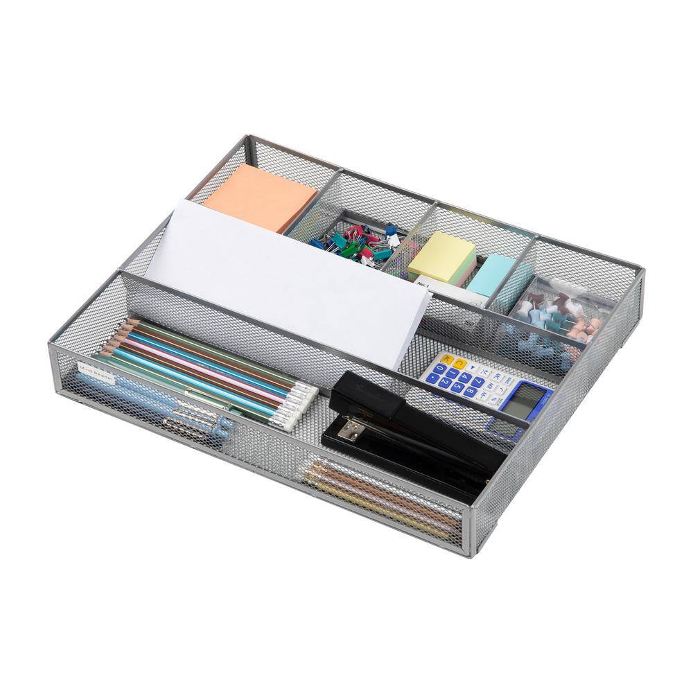 15 In. L X 12 In. W X 2.25 In. H Drawer Organizer Desk Organizer Utensil Organizer, Silver (2-Pack)