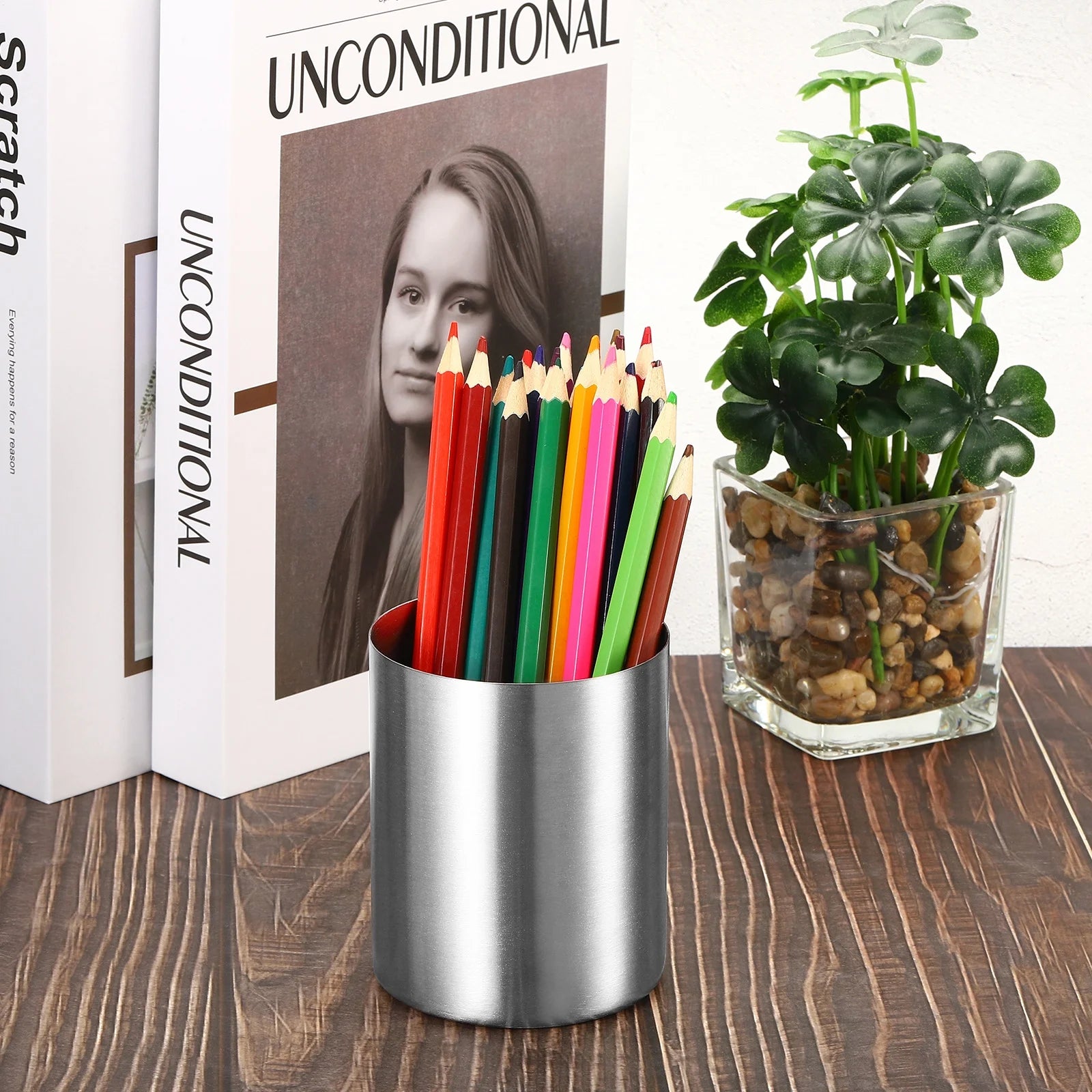 Pencil Holder Makeup Brush Holder Stainless Steel Cup Desktop Organizers Silver