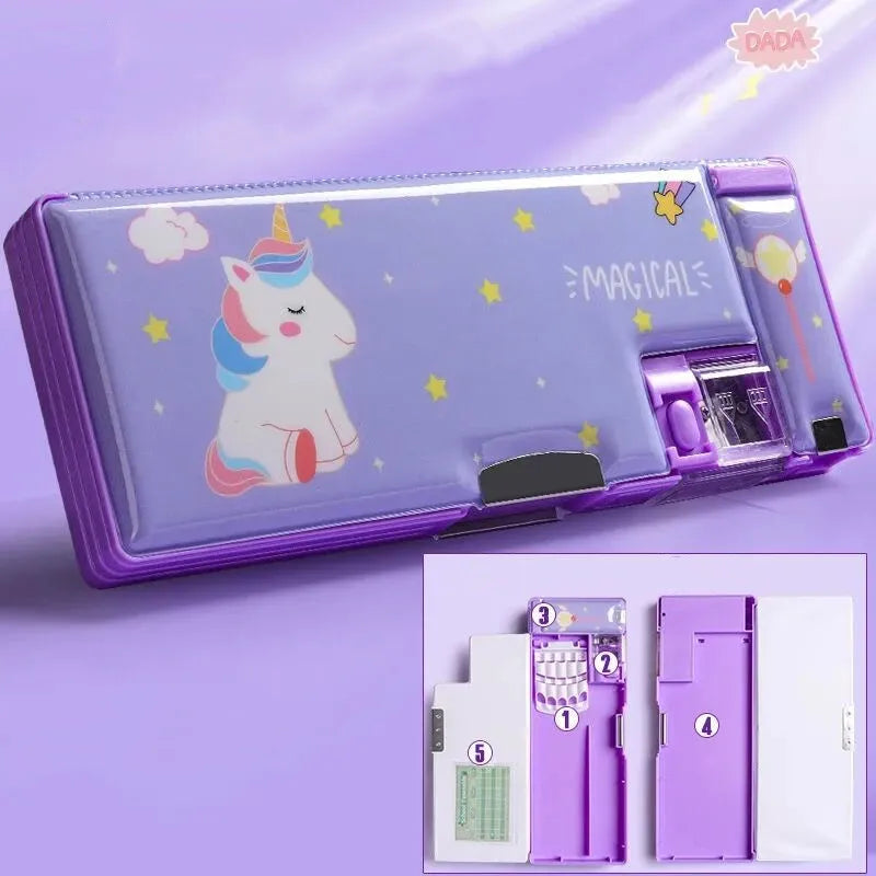 Cartoon Stationery Box with Pencil Sharpener Plastic Pencil Case School Storage Box Kid Cute Pen Case Student Pencil Box Gifts