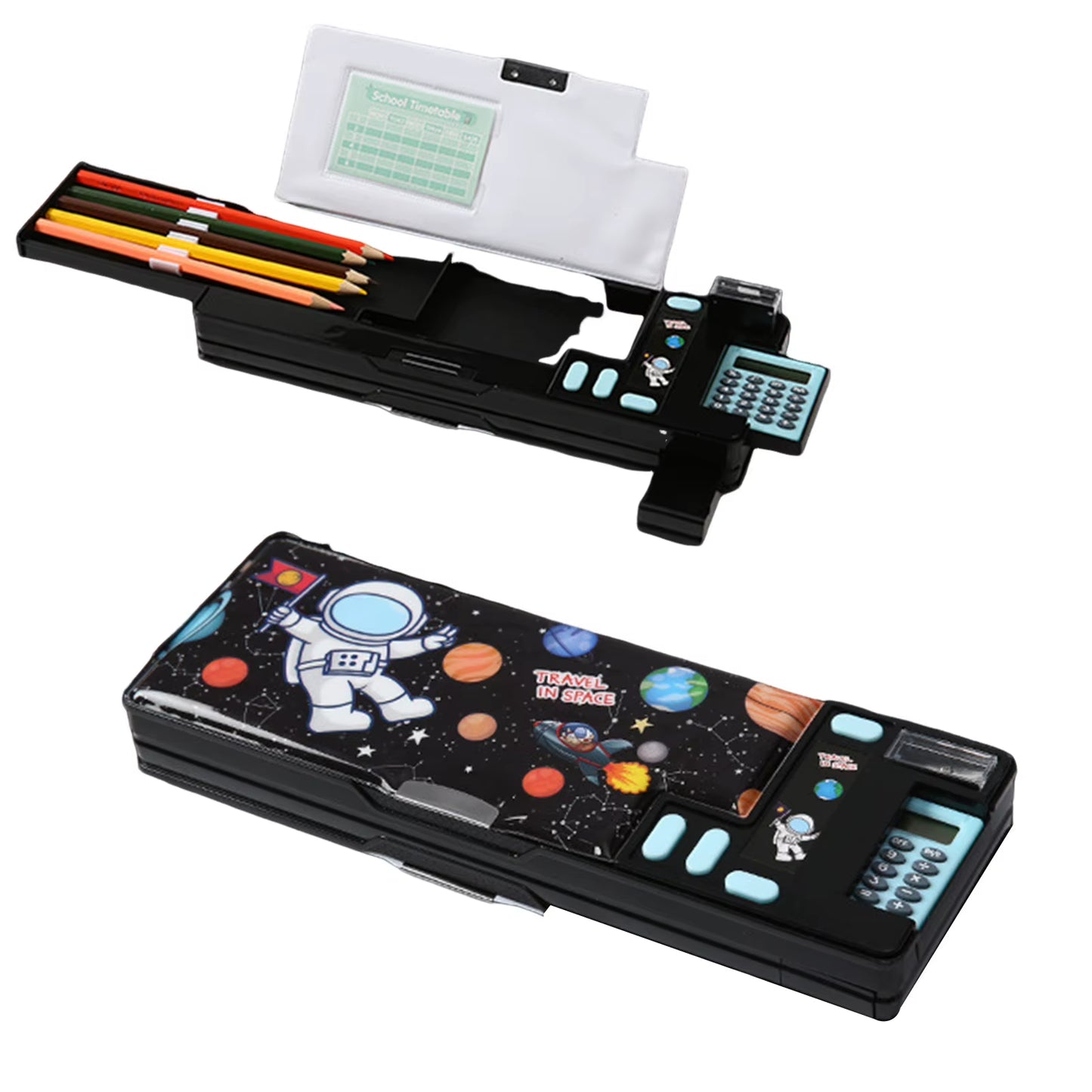 Pencil Cases Stationery Supplies School Cute Cartoon Universe Large Capacity Mulfunction with Calculator and Pencil Sharpener