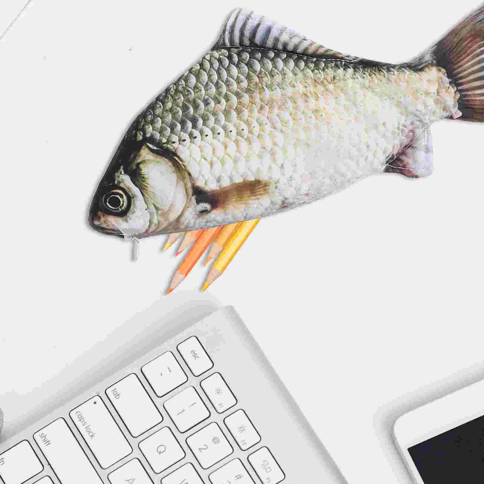 1Pc Fish Shaped Pencil Pouch Simulated Fish Pen Bag Pencil Case Novelty Clutch Pouches Coin Purse Funny Travel Pencil Bags