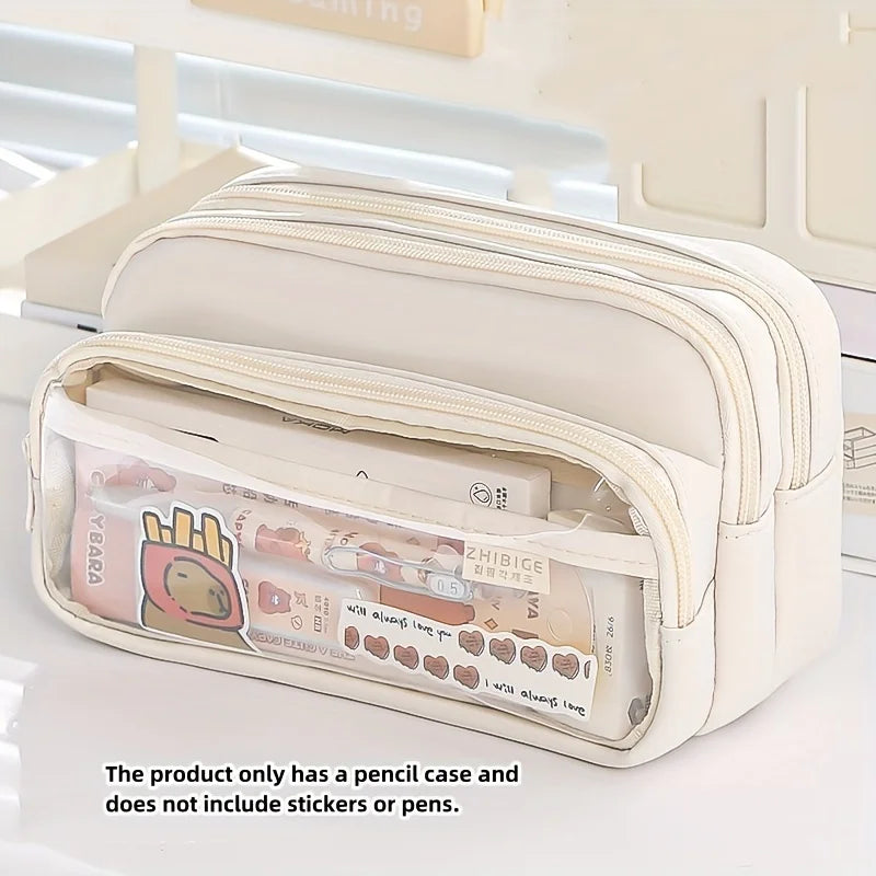 1Pcnew Large Capacity Stationery Bag, Stationery Pencil Steel Note Pen Storage Bag, Pencil Case, Portable Cosmetic Storage Bag