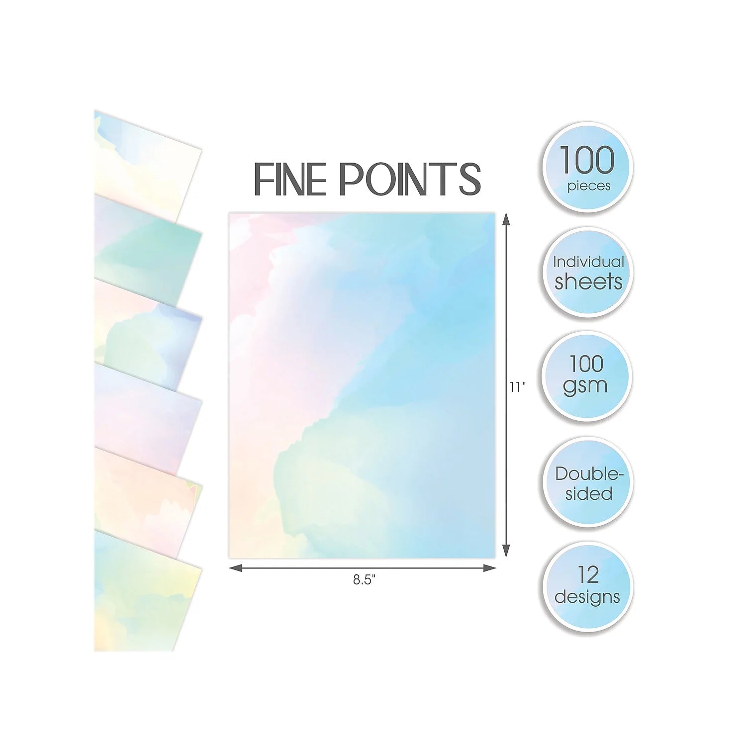 Better Office Stationery Paper Assorted Watercolor Designs 100/Pack (64505)