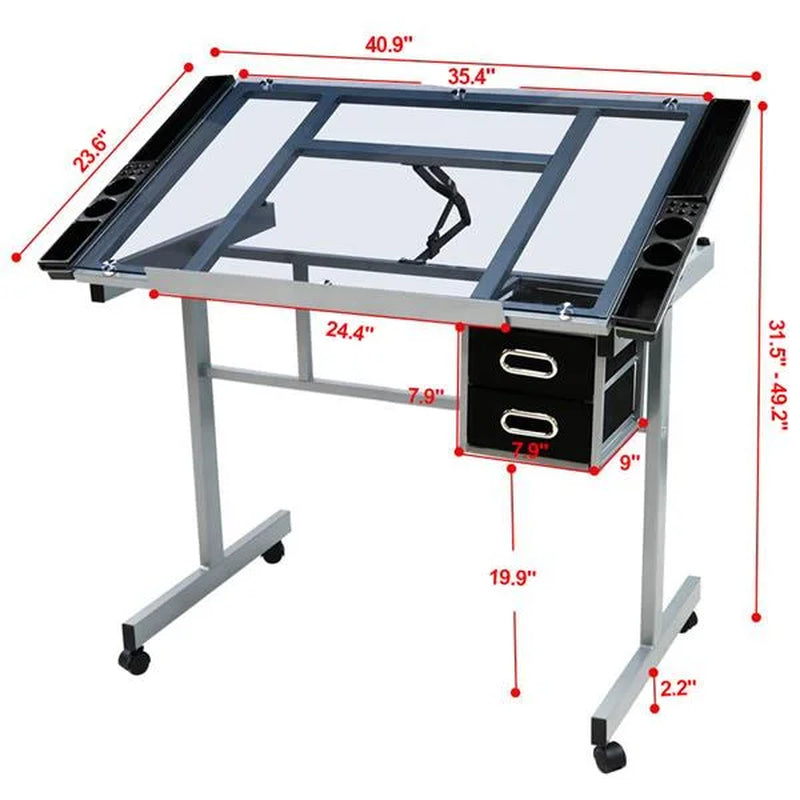 Adjustable Desktop Craft Table with Drawers, Black