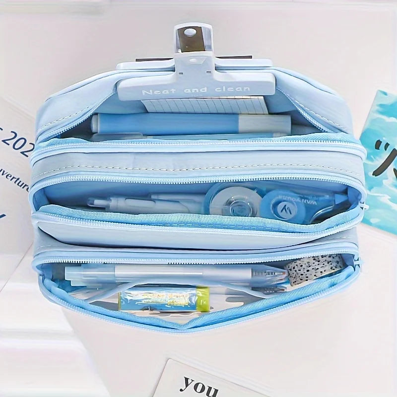 1Pcnew Large Capacity Stationery Bag, Stationery Pencil Steel Note Pen Storage Bag, Pencil Case, Portable Cosmetic Storage Bag