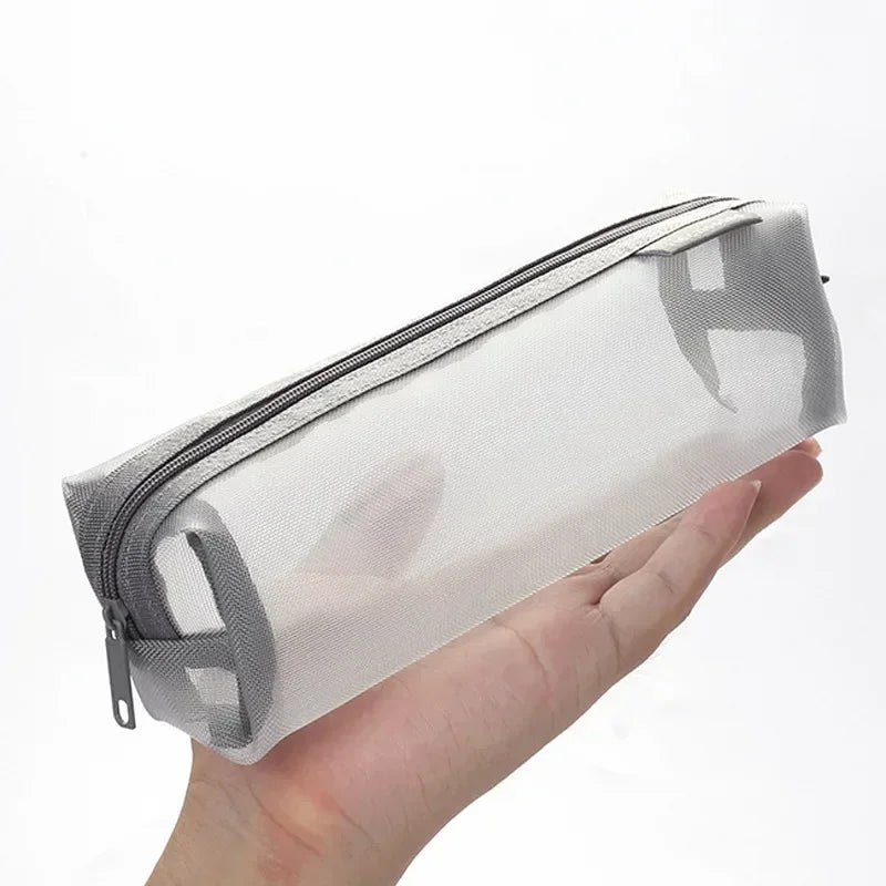 Transparent Stationery Pencil Bag Student Nylon Mesh Pen Case Unisex Large Capacity Pouch School Supplies Stationery Organizer