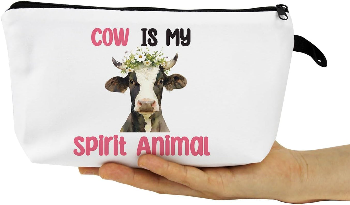 Funny Cow Makeup Bag Toiletry Zipper Pouch Inspirational Gift Cow Is My Spirit Animal Cosmetic Bag for Women Friends
