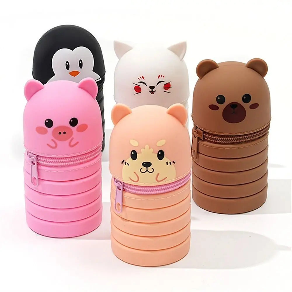 With Zipper Silicone Pencil Case Cartoon Silicone Animal Shape Pen Pouch Desk Organizer Stationery Stationery Storage Bag