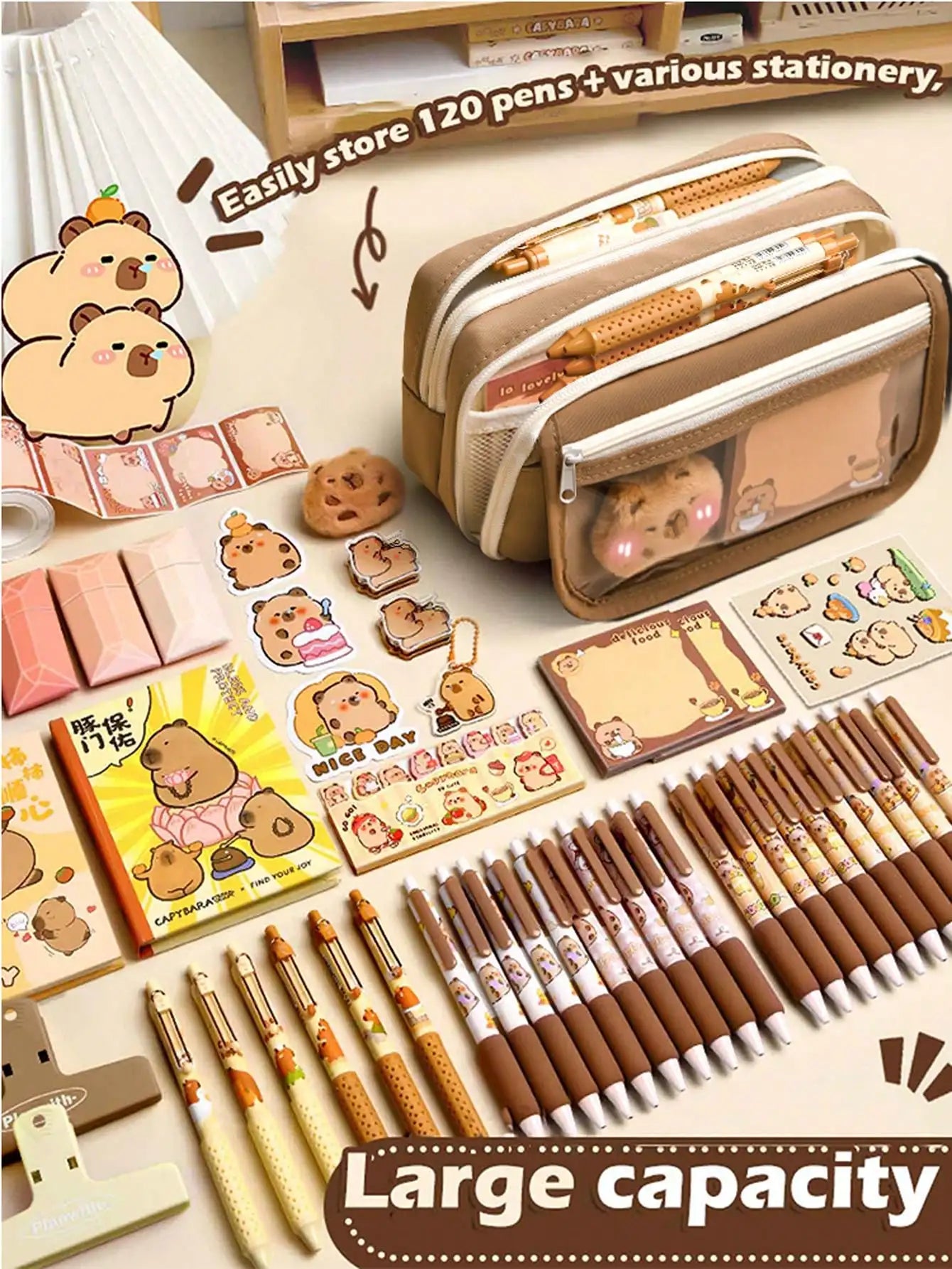 1Pc Large Capacity Pencil Case Flip Cover Stationery Pencil Bag Simple Stationery Storage Bag School Office Supplies Stationery