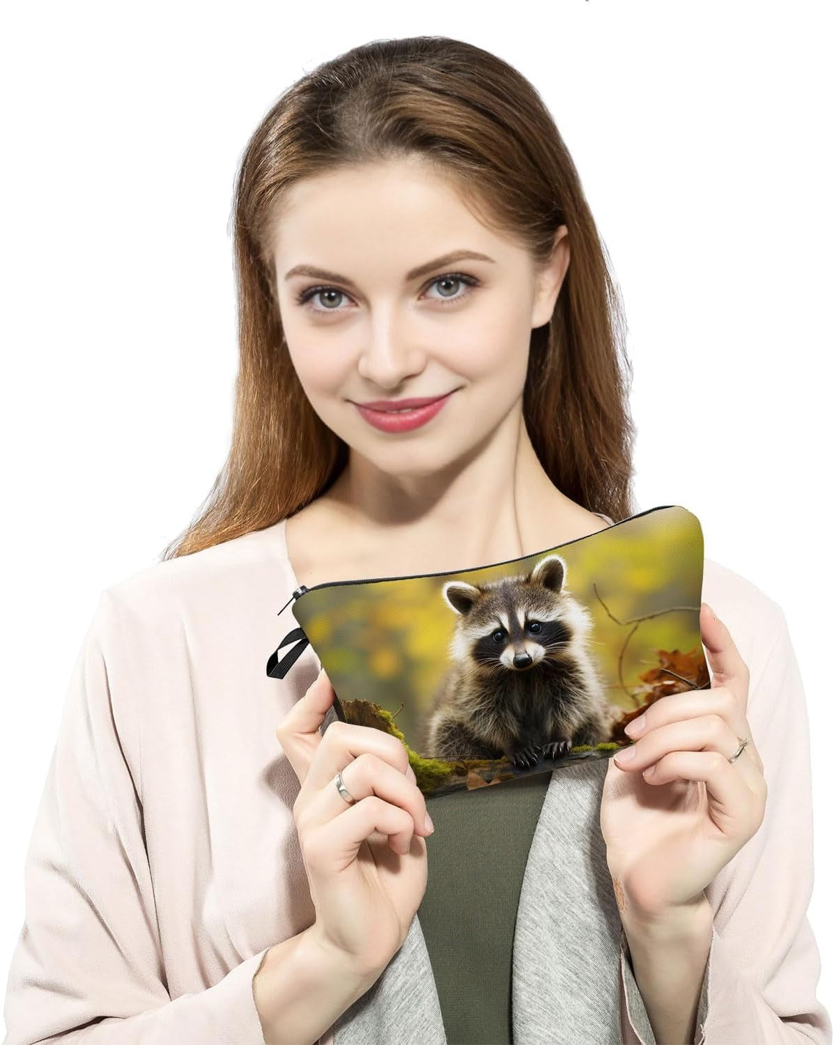 Raccoon Gift Raccoon Makeup Bag Cute Small Organizer Bag with Zipper Cartoon Kitten Raccoon Print Cosmetic Bag Birthday Gifts for Raccoon Lovers Women Friends…