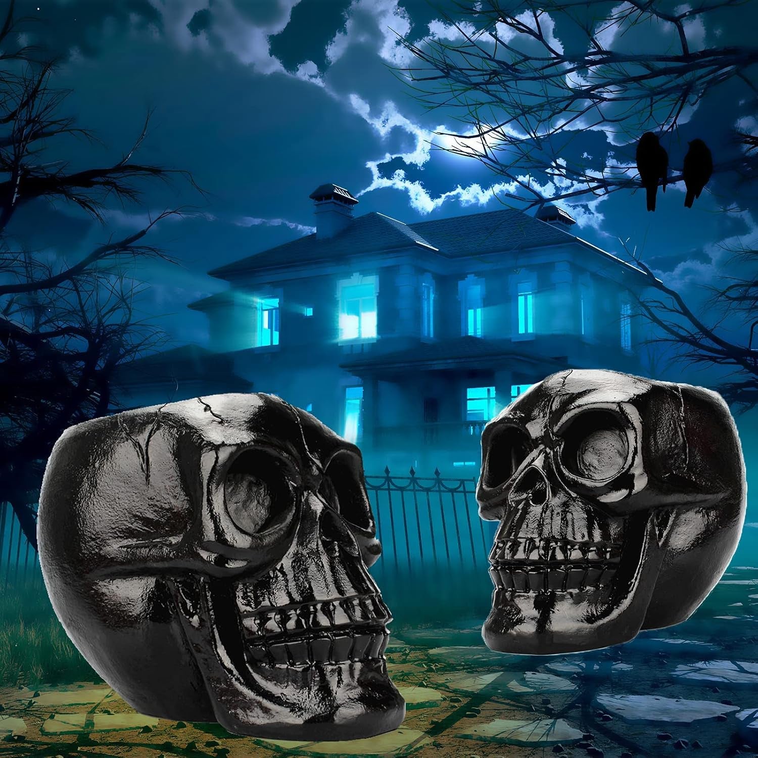 Skull Resin Storage Box Tube Creative All Hallows' Day Skull Head Figurine Skeleton Statue Jewellery Pot Container Pen Holder Black
