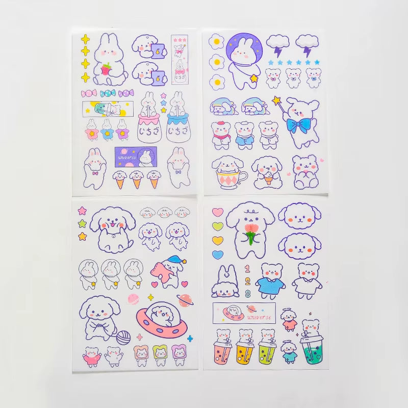 Stickers 4 Sheets/Set Cute Diary DIY Planner Kawaii Sticky Scrapbooking for Girls Decorative Back to School Stationery Supplies