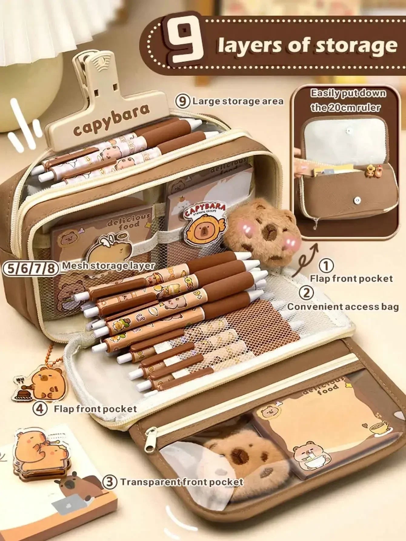 1Pc Large Capacity Pencil Case Flip Cover Stationery Pencil Bag Simple Stationery Storage Bag School Office Supplies Stationery