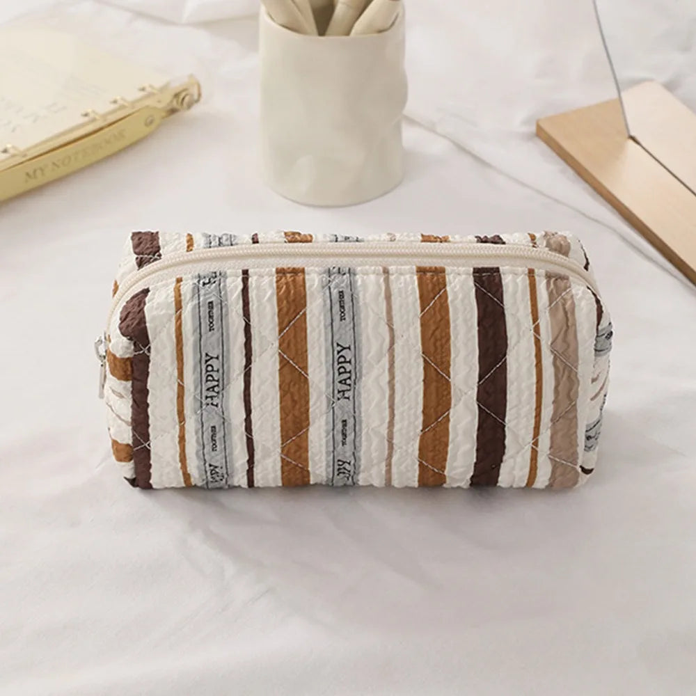 Fashion Cartoon Canvas Pen Bag Cute Cat Flip Cover Pencil Case Portable Large Capacity Retro Puppy Pen Pouch for Student Office