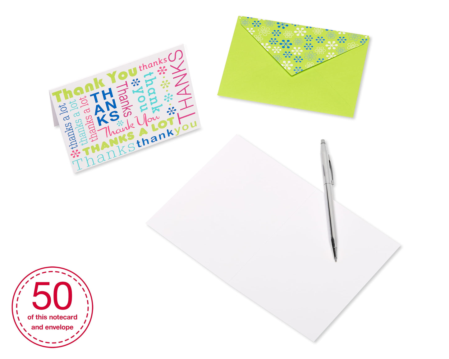 Thank You Cards with Envelopes, Multicolored Script (50-Count)