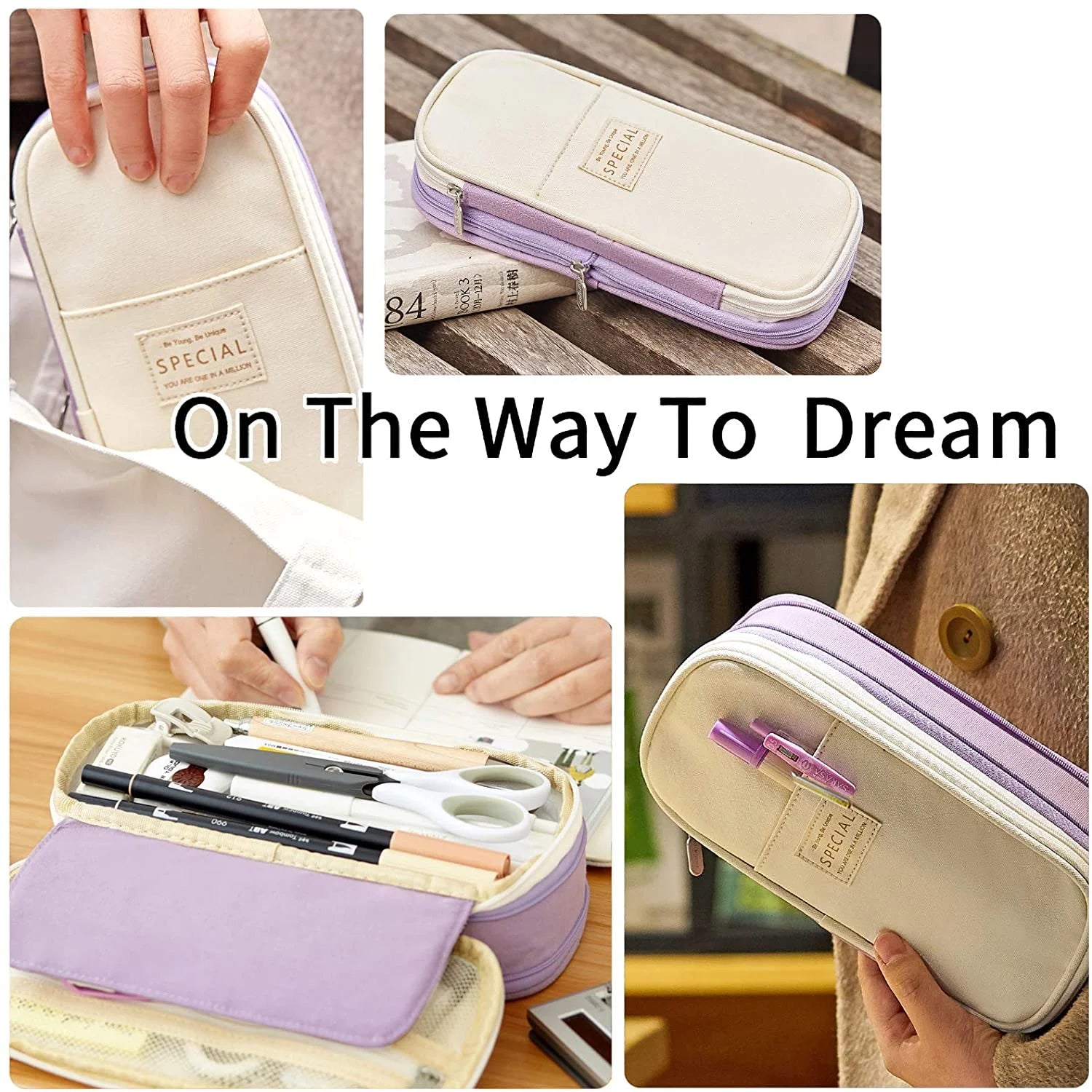 Big Capacity Pencil Pen Case Large Storage Pencil Bag Pouch Organizer (Purple)