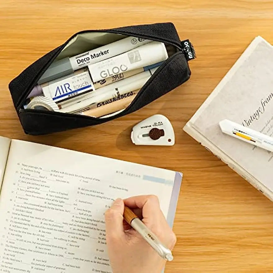Canvas Pencil Case Student Pouch Coin Cosmetic Bag Office Stationery Organizer for Teen Girl Boy School Supplies