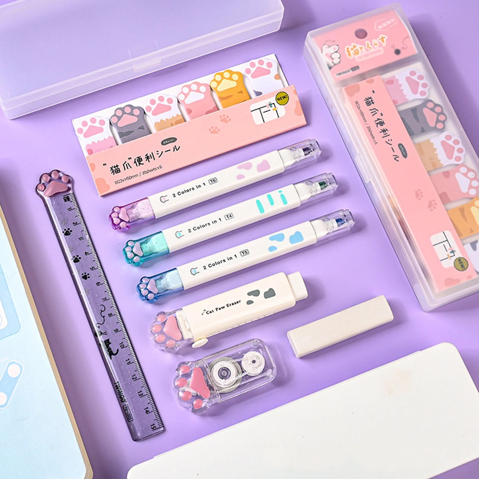 Cat Paw Stationery Set with Retractable Eraser, White