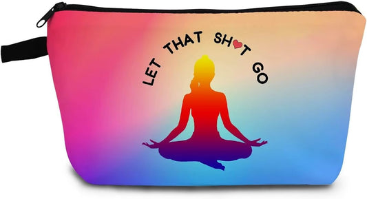 Yoga Gifts Let That Go Yoga Makeup Bag Toiletry Pouch with Zipper Birthday Christmas Gift Cosmetic Bag for Women Yoga Lovers Yoga Teachers Friends Sisters