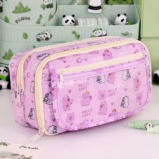 Multi Functional Capybara/Panda Pen Bag Large Capacity Nine-Layer Pencil Case Dirt-Proof Stationery Bag School Office