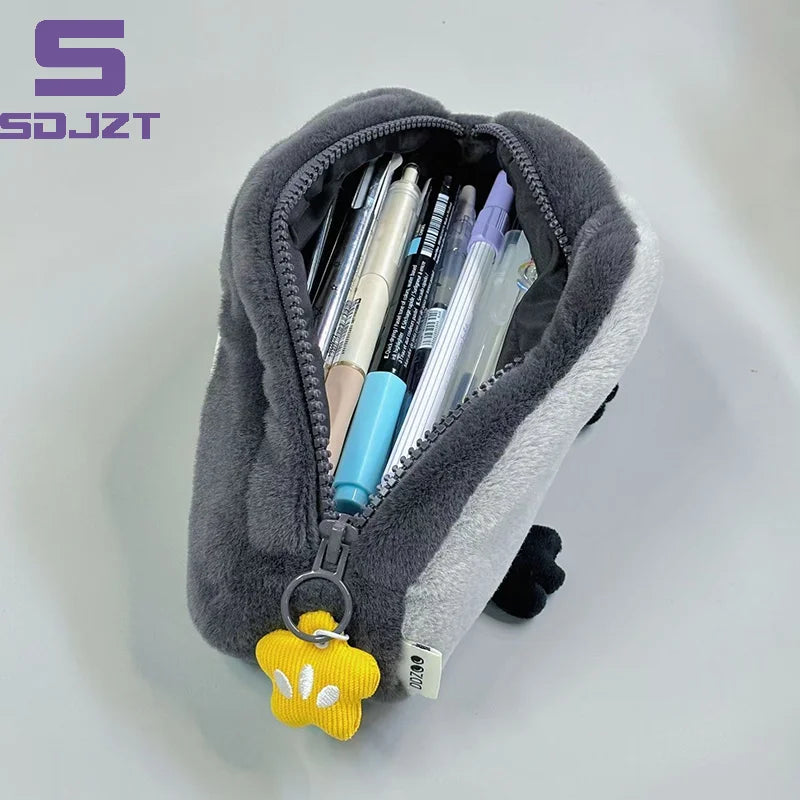 Cute Cartoon Plush Pencil Case Cosmetic Bag Portable Large Capacity Pen Pouch Stationery Storage Box School Office Supplies