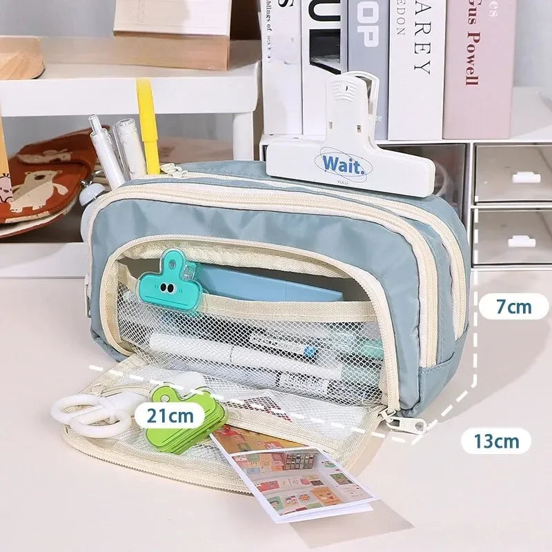 1Pc Stationery Bag Pencil Case Large Capacity Pen Case Stationery Box Cosmetics Bag Portable Gifts