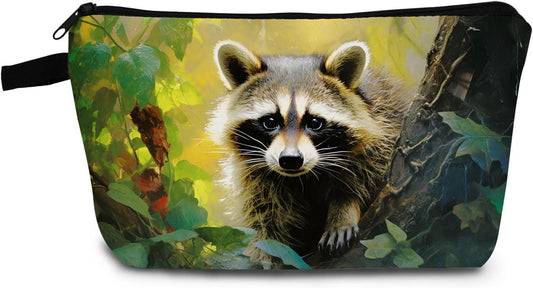 Raccoon Gift Raccoon Makeup Bag Cute Small Organizer Bag with Zipper Cartoon Kitten Raccoon Print Cosmetic Bag Birthday Gifts for Raccoon Lovers Women Friends…