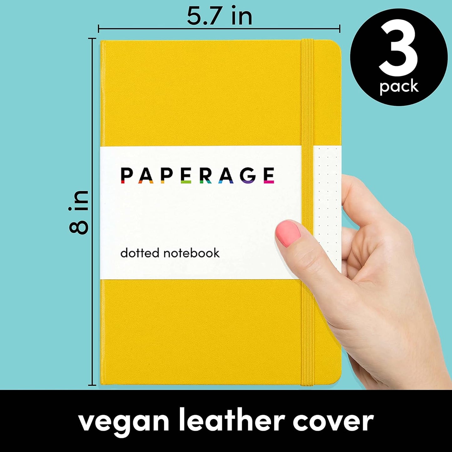 Dotted Journal Notebooks, 3 Pack, (Yellow), 160 Pages, Medium 5.7 Inches X 8 Inches - 100 GSM Thick Paper, Hardcover