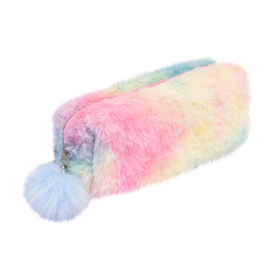 Back to Supplies, Gradient Bag Pouch Capacity Pencil Case Zipper Stationery Fleecy Hairball Large Office & Stationery Pencil Box,Pencil Case Bag
