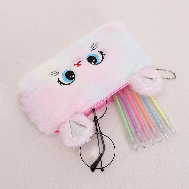 Kawaii Plush Pencil Case Cute Pen Box Large Capacity for Girls Storage Bag Student School Office Supplies Stationery